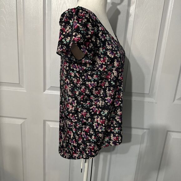 Jessica Simpson Dark Floral Cap Sleeve Top - Size M, Navy - Picture 4 of 11